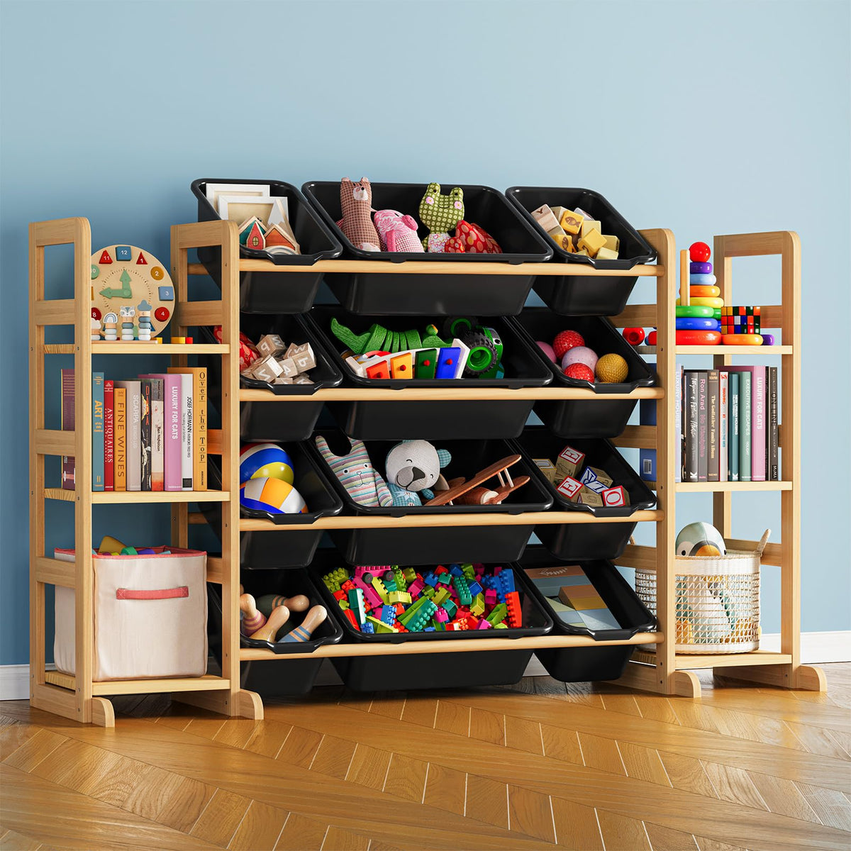 SpaceAid Toy Storage Organizer with 6 Shelves and 12 Bins, Bookshelf/Bookcase, Kids Bin Shelf, Toys Box for Playroom Organization for Bedroom & Room Decor, White, 52.3" W