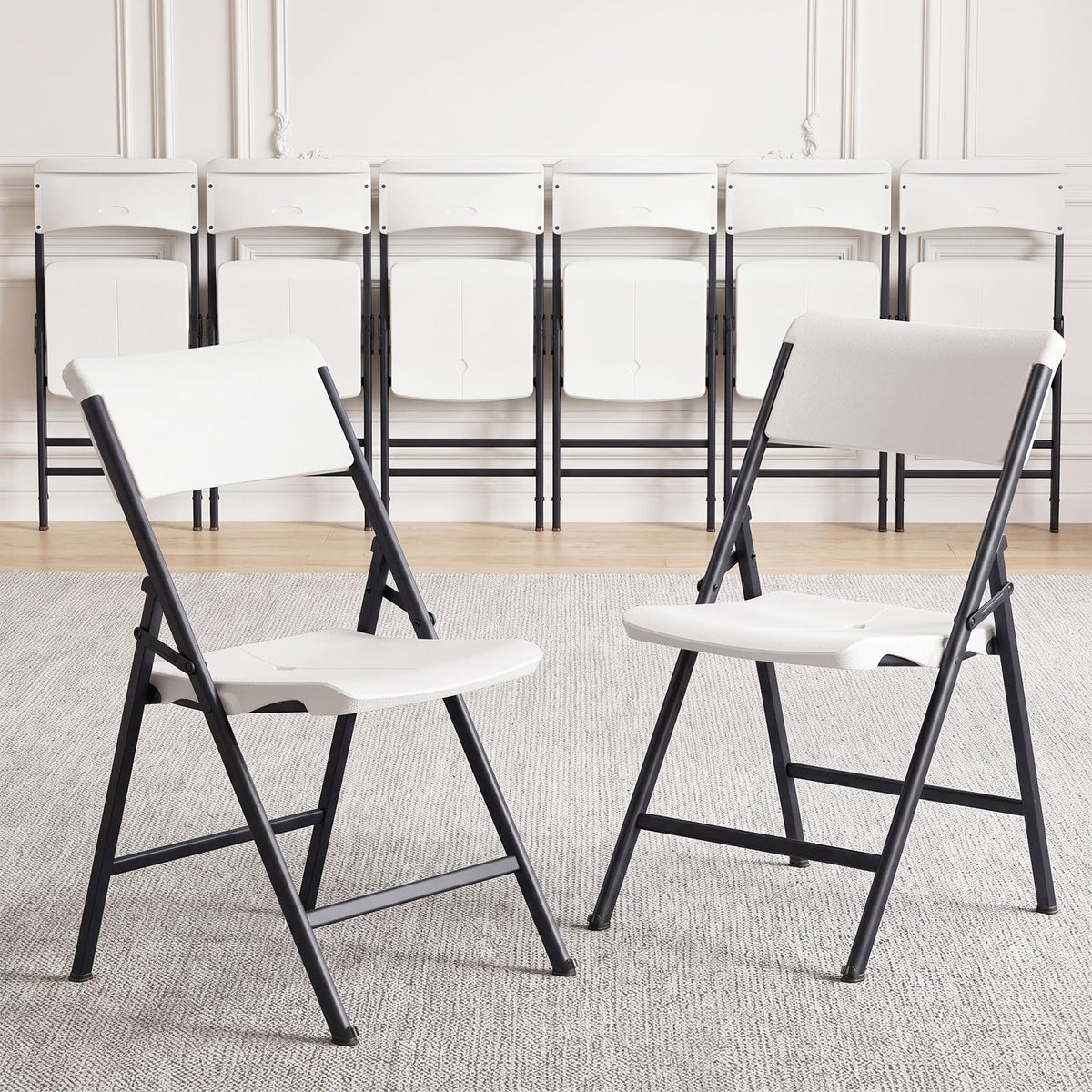 Folding Chairs 4 Pack,350 lbs Heavy Duty Metal Frame Folding Chairs with PU Leather Padded Seat,Ergonomic Portable Foldable Chair with Non-Slip Rubber Feet for Indoor Outdoor Wedding Patio Party,Black