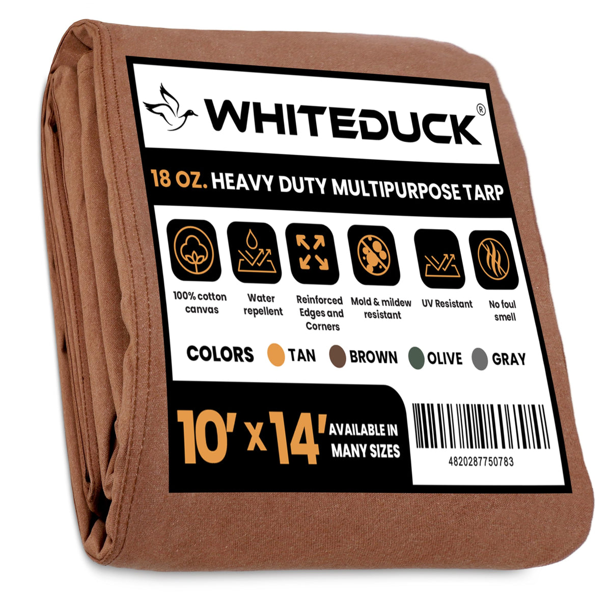 WHITEDUCK Canvas Tarp 18 oz. Heavy Duty Water Repellent UV Resistant, Rustproof Grommets, Industrial & Commercial Use Cloth Tarp (Cut Size: 8'x12', Finished Size: 7'6"x11'6", Olive Drab)