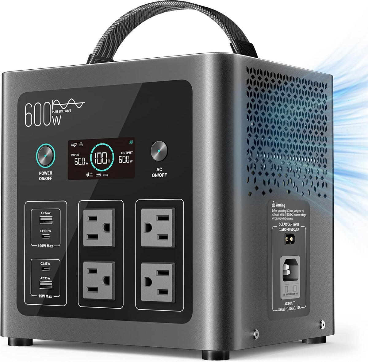 LIBRIDS Portable Power Station C600, 640Wh Solar Generator 600W 4 AC Output