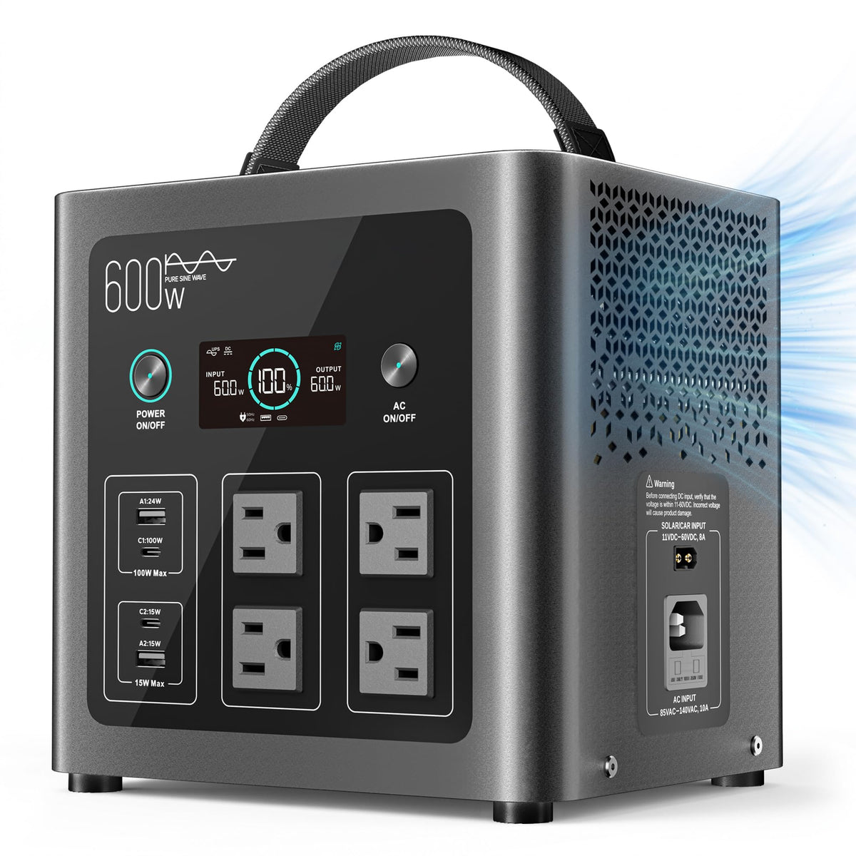 LIBRIDS Portable Power Station C600, 640Wh Solar Generator 600W 4 AC Output
