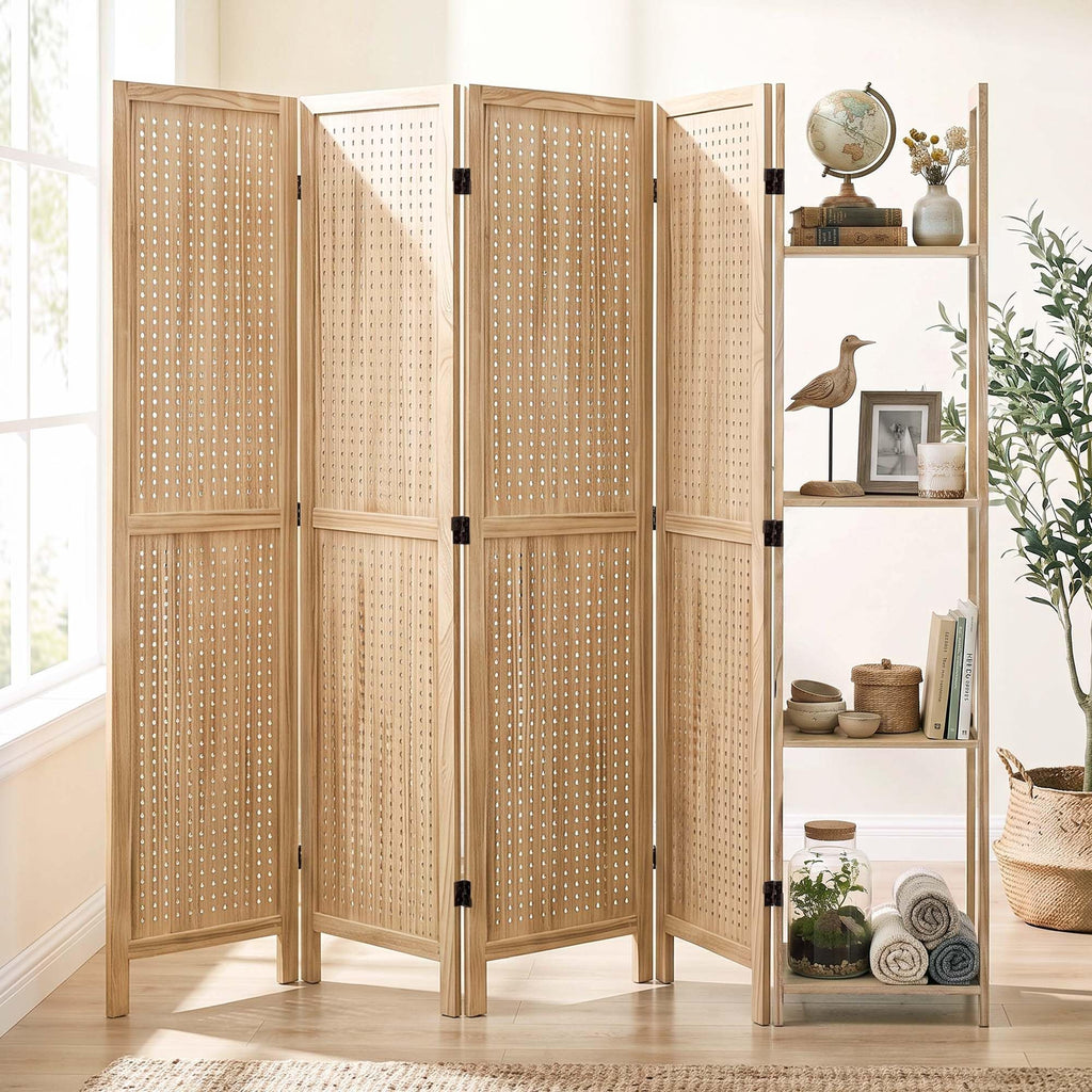 Pegboard Display, 5.6Ft Portable Freestanding Wall Organizer Wooden Room Divider Folding Privacy Screens for Craft Art Display Board (6 Panels, Natural)
