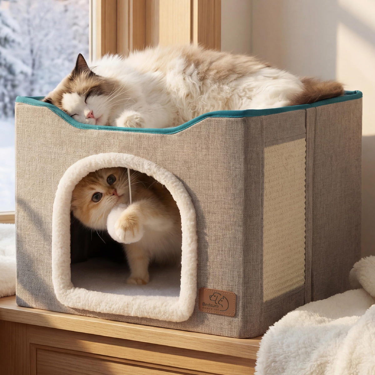 Bedsure 3-Level Cat Tree for Indoor Cats with Scratching Post,Grey
