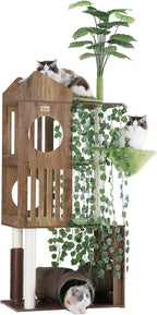 FourFurPets Large Cat Tree with Leaves, 72.8" Tall Cat Tower, Anti-tip Kit