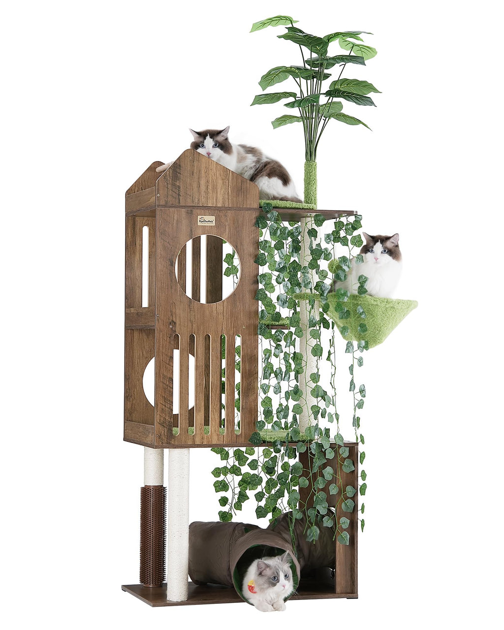 FourFurPets Large Cat Tree with Leaves, 72.8" Tall Cat Tower, Anti-tip Kit