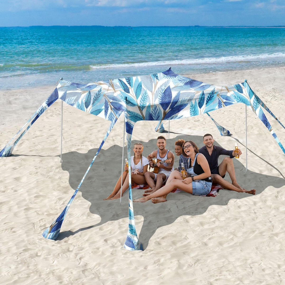 Rhino Valley 10 x 10 FT Beach Tent UPF50+ with 8 Sandbags 4 Poles, Sky Blue