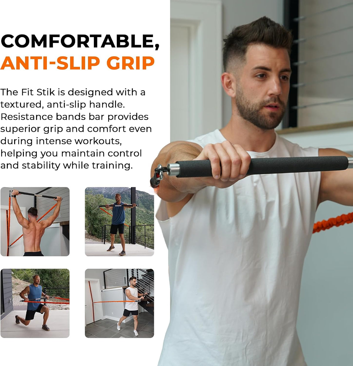 Stroops Fit Stik Resistance Band Bar, Anti-Slip Grip & Swivel Eyelets