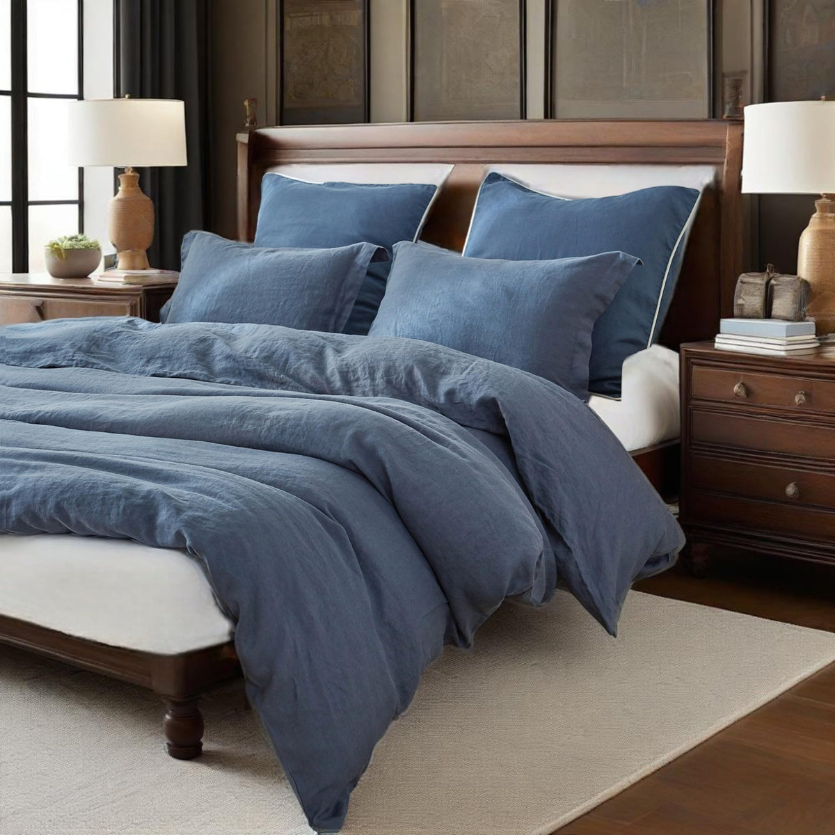 Simple&Opulence 100% Linen Duvet Cover Set, 3 PCS Natural French Flax Linen Duvet Cover King Size, Breathable Soft Comfy Linen Bedding Comforter Cover with 2 Pillowcases(Linen, 104"x92")