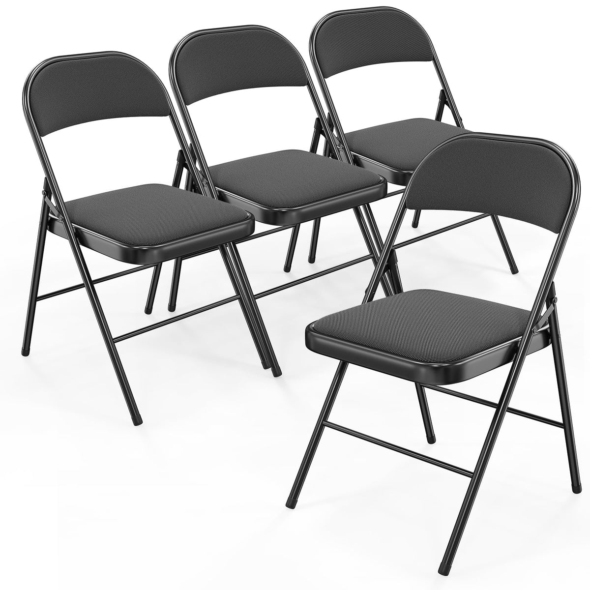 Bonnlo Folding Chair, Fabric Padded Folding Chairs with Cushion, Back and Steel Frame for Indoor Outdoor Outside Dinning Office Camping Use, Gray, 6 Pack