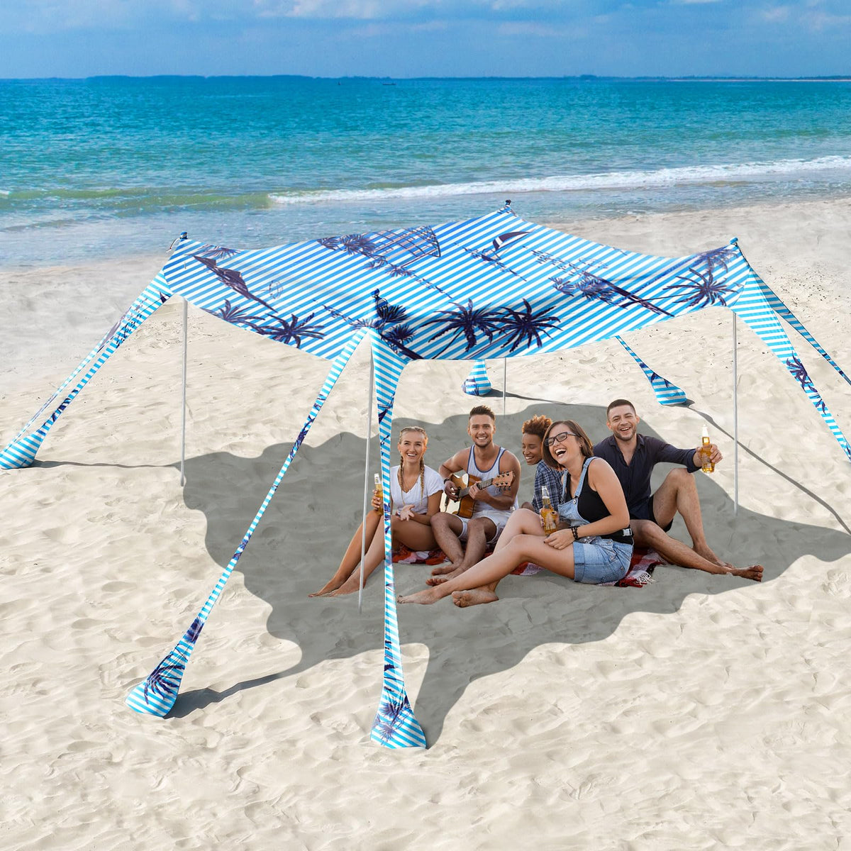 Rhino Valley 10 x 10 FT Beach Tent UPF50+ with 8 Sandbags 4 Poles, Sky Blue
