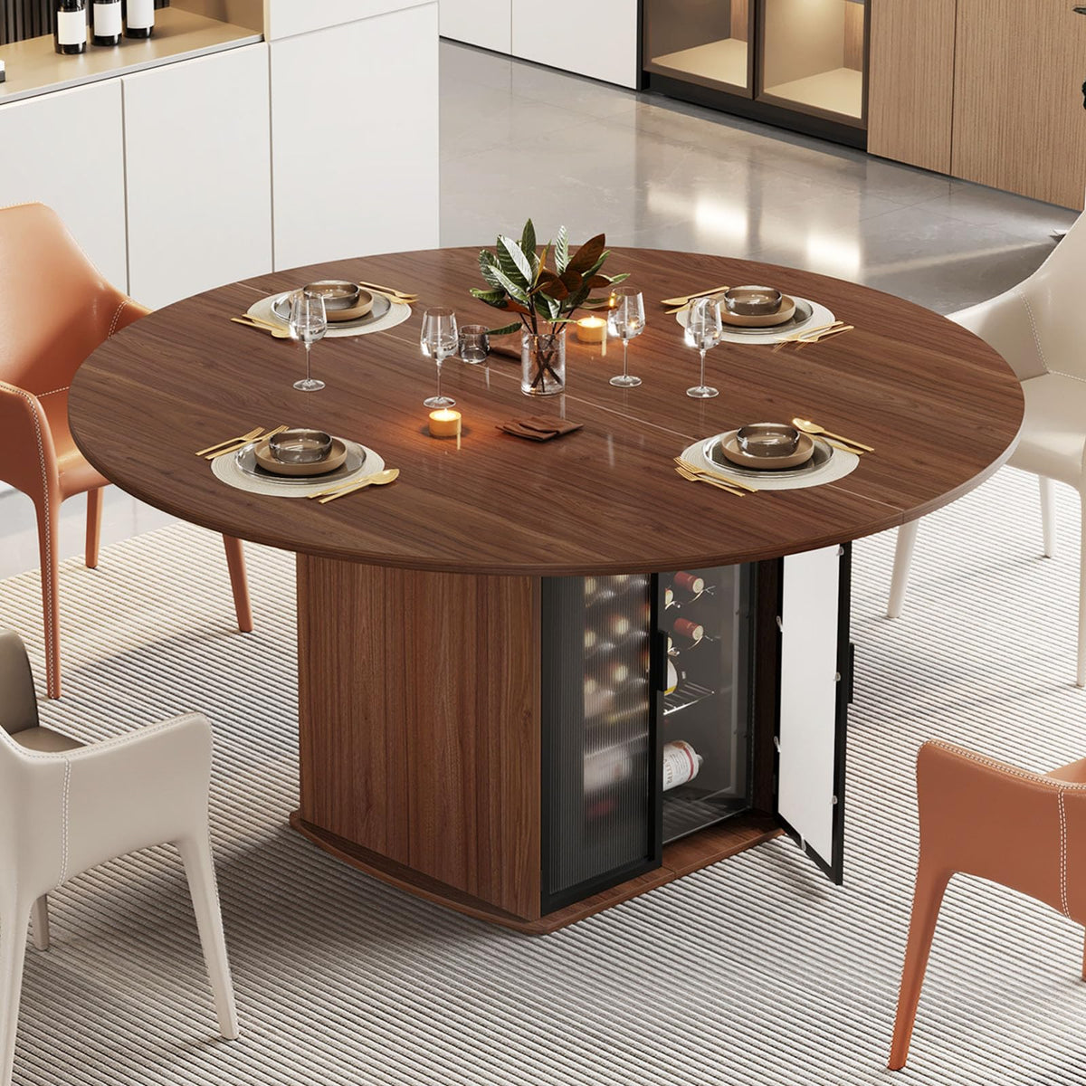 IBF 47" White Faux Marble Round Dining Table with Storage for Dining Room
