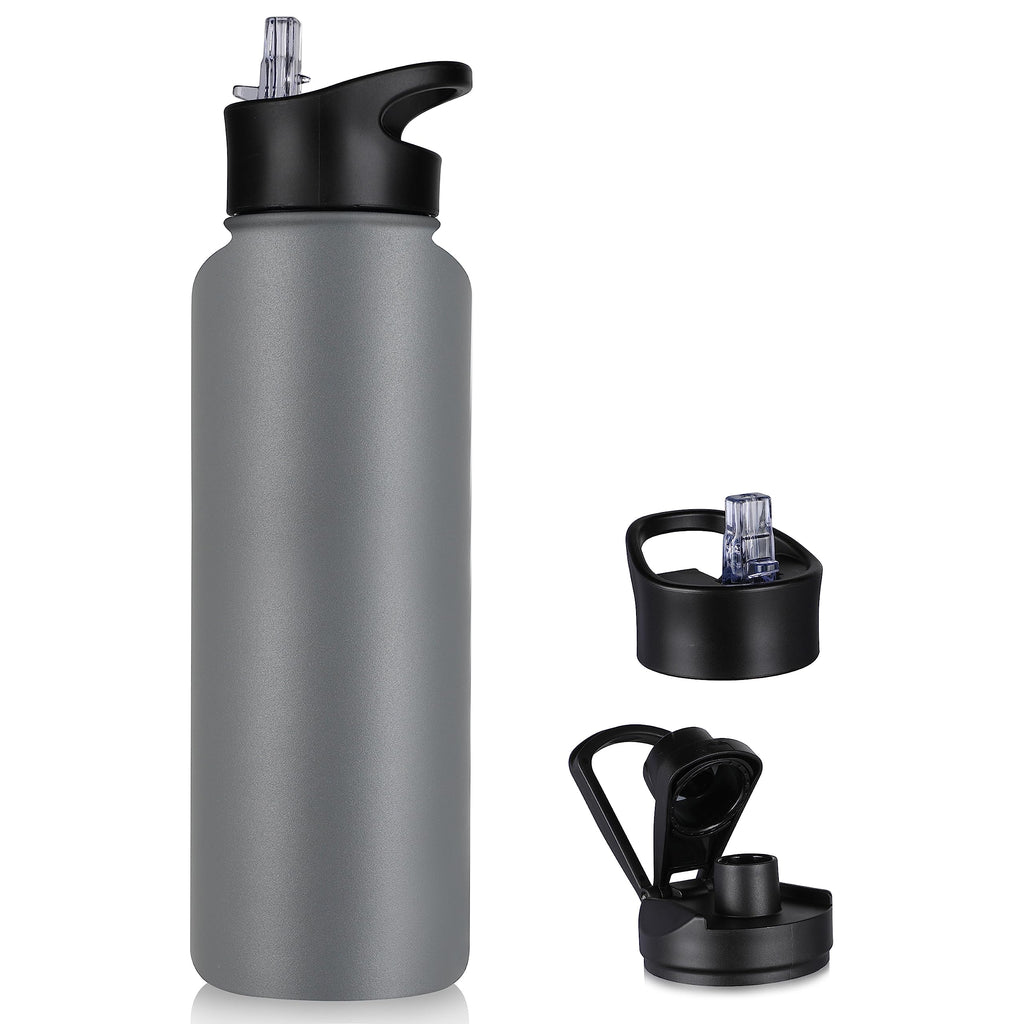 32 oz Insulated Water Bottle Bulk 8 Pack, Stainless Steel Sports Water Bottles with Straw Lid & Wide Mouth Lids, Double Walled Vacuum, Leak Proof, White