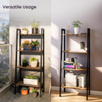 Ladder Shelf Bookcase, 4-Tier Bookshelf, Leaning Plant Stand, Storage Rack, Display Shelves with Steel Frame, Industrial Style for Living Room, Home Office, Kitchen, Bedroom - Rustic Brown and Black