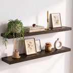 Live Edge Elm Floating Shelves - 24 In Rustic Solid Wood Shelves with Heavy-Duty Invisible Bracket, Wall-Mounted Wooden Shelf for Living Room, Bathroom, Kitchen Storage & Display, Set of 2, Natural