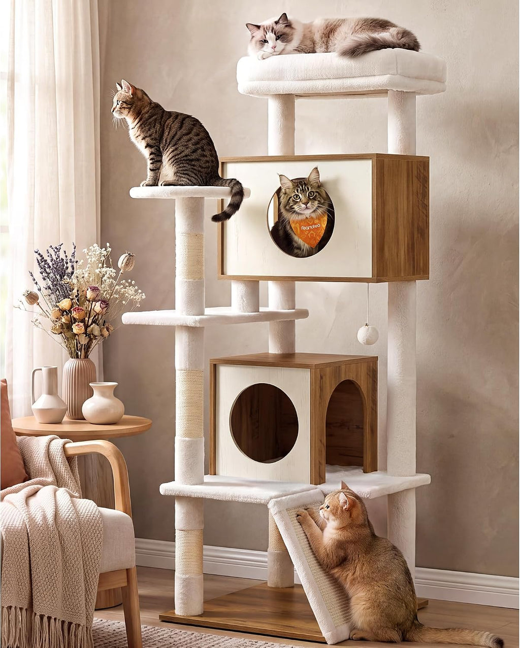 Feandrea Cat Tree, 5-Tier Cat Tower with 2 Condos, 55.1 in