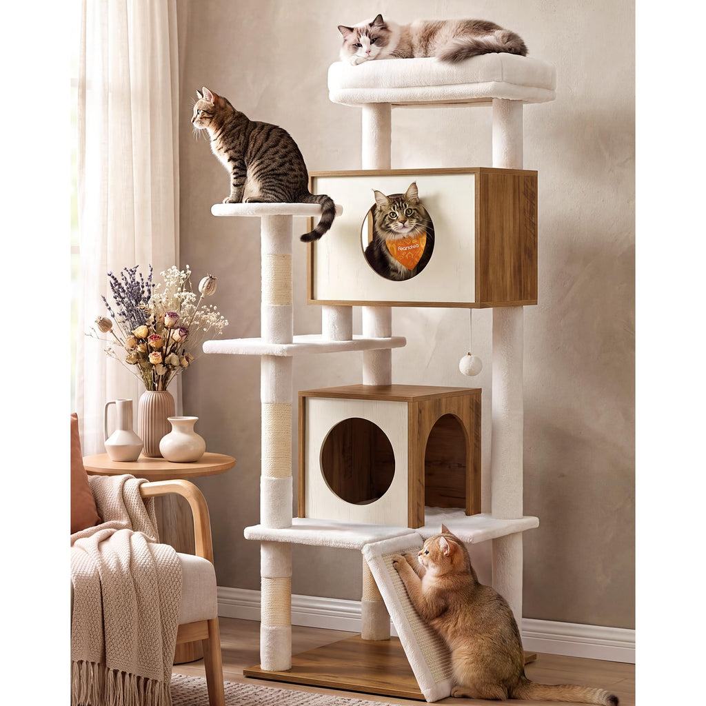 Feandrea Cat Tree, 5-Tier Cat Tower with 2 Condos, 55.1 in