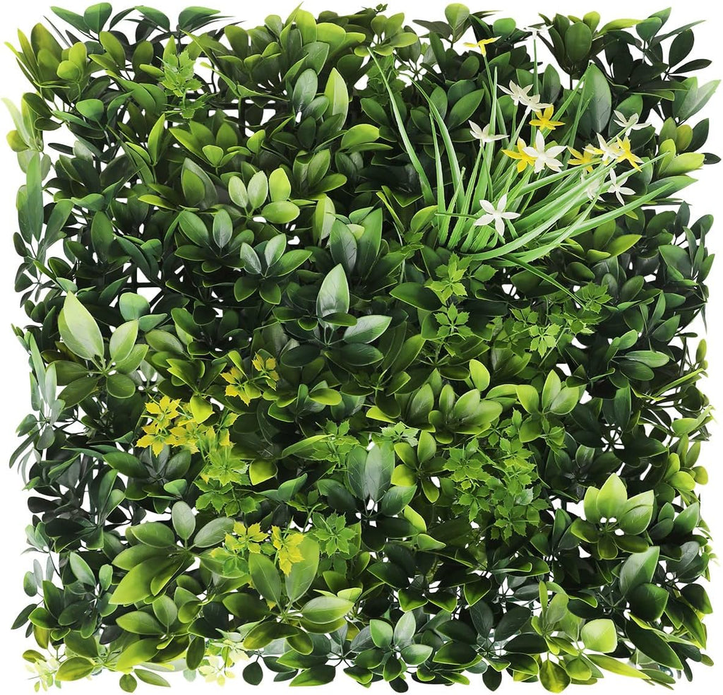 ECOOPTS 20"x20" Faux Ivy Privacy Fence Screen Artificial Boxwood Panels Topiary Hedge Plants for Indoor Outdoor Decoration, #6 Mixed Leaves, 15 Packs
