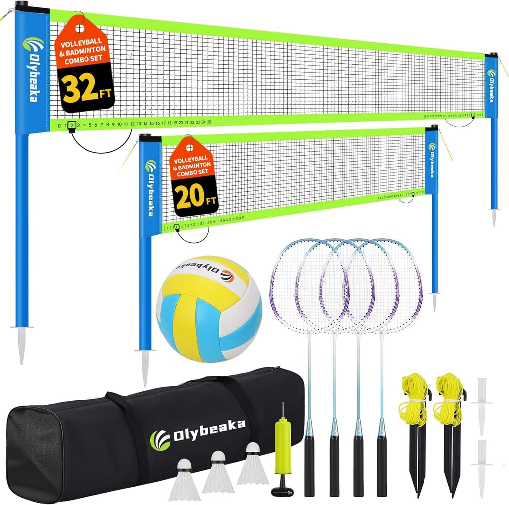 Portable Outdoor Volleyball Badminton Combo Net Set with 2 Nets