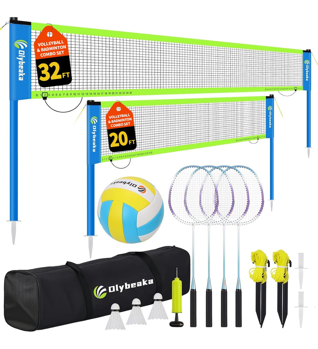 Portable Outdoor Volleyball Badminton Combo Net Set with 2 Nets