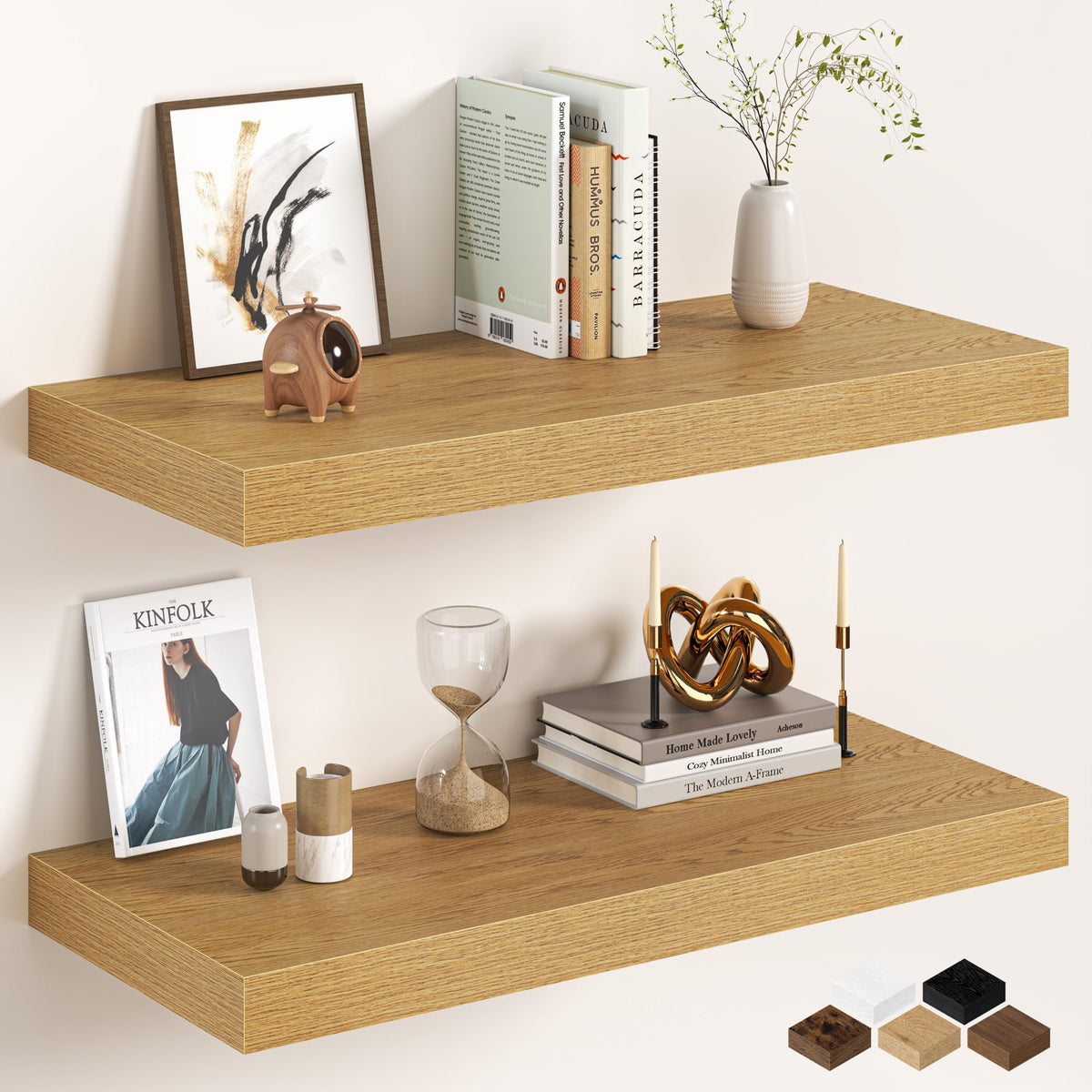 30Inch Oak Floating Shelves for Wall, 12 Inch Deep Shelves for Bedroom, Kitchen, Bathroom Wall Mounted, Rustic Wood Floating Shelf with Invisible Brackets for Books, Storage, Decor, 2 Packs