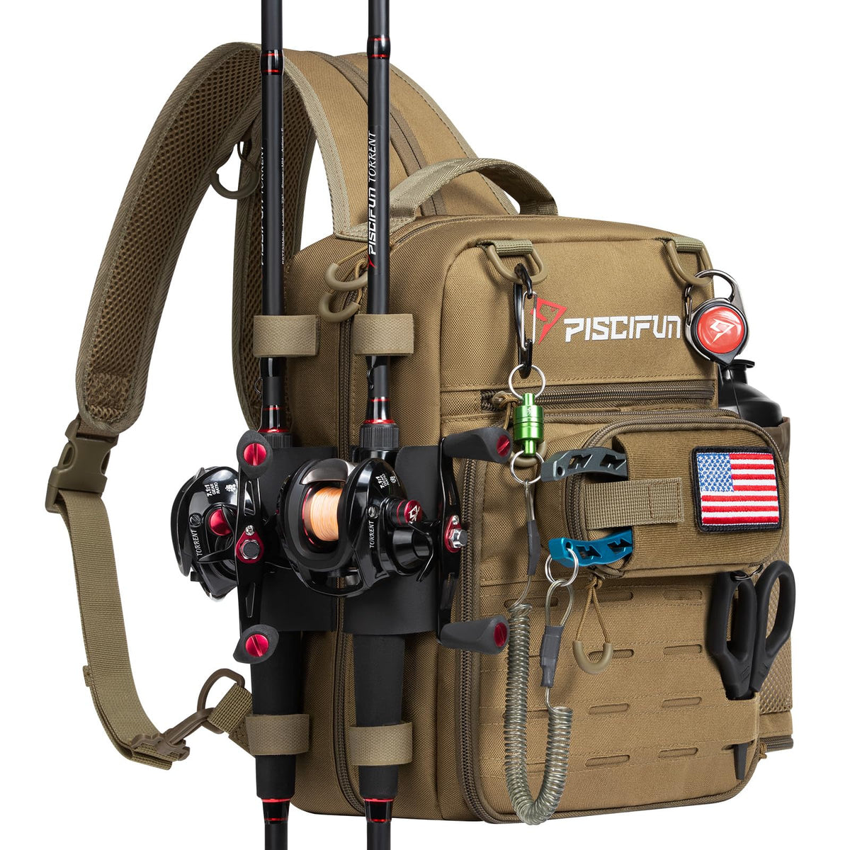 Piscifun Fishing Tackle Backpack, 3-Way Carry with Rod Holders