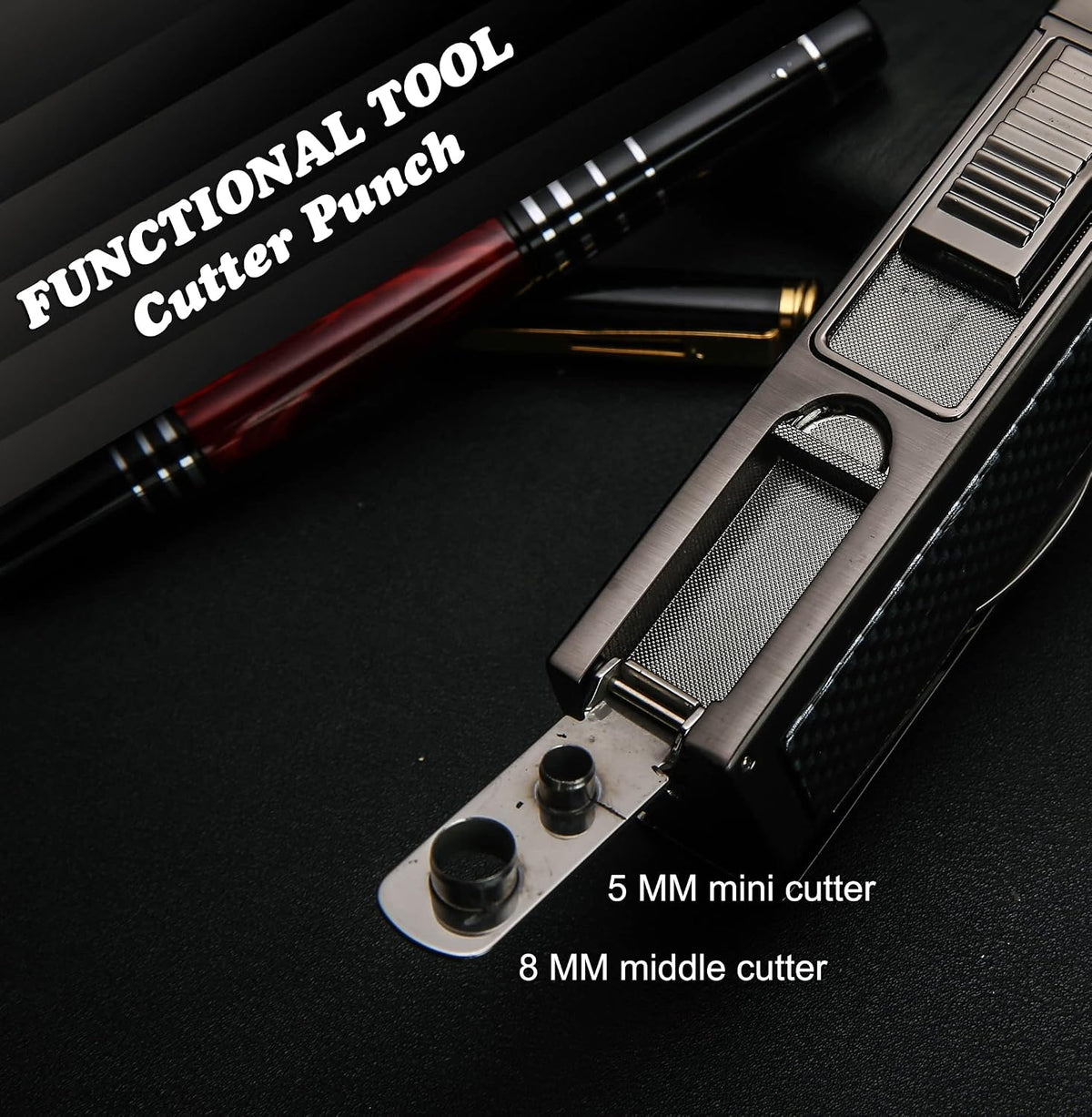 Table Cigar Lighter Large Size Windproof Lighters Metal Torch Butane Lighter 4 Jet Red Flame Refillable Lighters with Two Tools Cigar Punch and Cigar Scissors (Gunmetal)