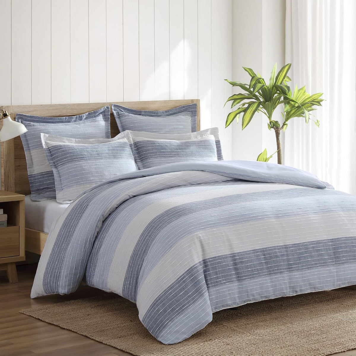 Levtex Home Sand Stripes Blue Queen Duvet Cover Set (90x94in) with 2 Pillowcases (26x20in) - Woven Jacquard Stripe - Blue, Grey, White - Cotton Queen Size Duvet Cover Set - Soft, Pre-Washed