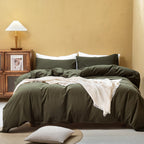 FOSSA Duvet Cover Set 100% Washed Cotton Linen Feel Queen