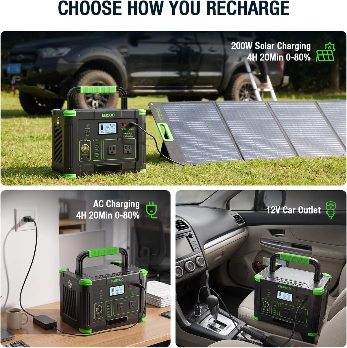 Portable Power Station 500W (Peak 1000W), 519.48Wh Outdoor Solar Generator