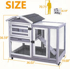 GEGURI Wooden Rabbit Hutch, Indoor Outdoor Chicken Coop Bunny Cage with Waterproof Roof