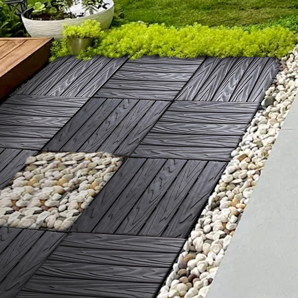68 Pcs Interlocking Deck Tile (11.42"x11.42"), 61.60 Sq.Ft Deck Flooring Outdoor Waterproof All Weather, Flooring Tiles for Balcony, Backyard, Indoor & Outdoor, Dark Gray