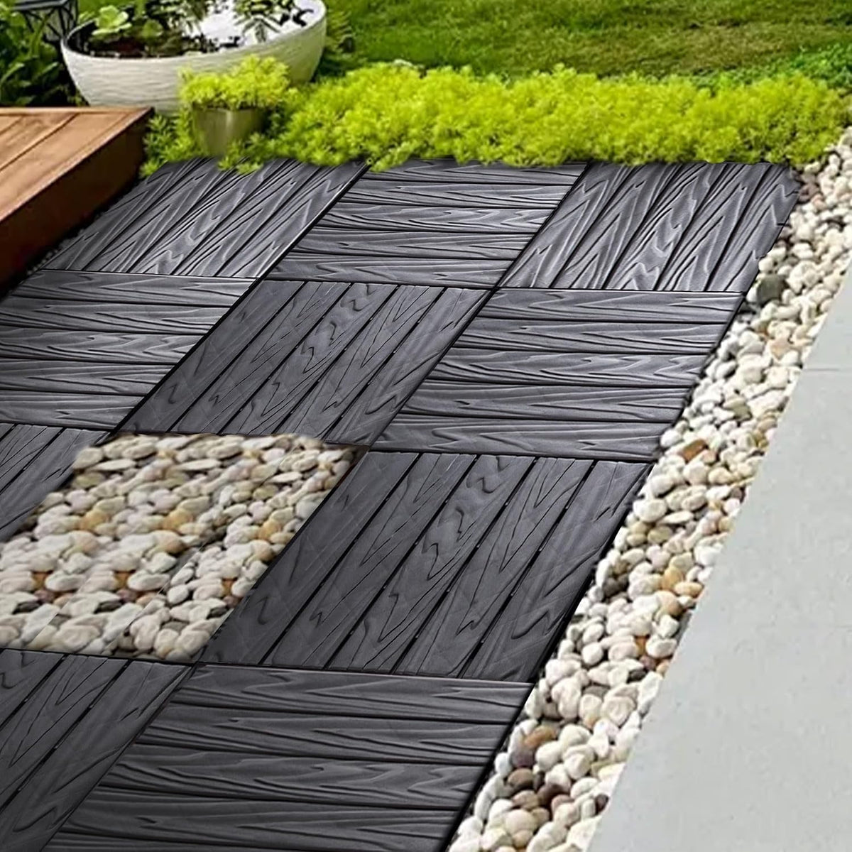 68 Pcs Interlocking Deck Tile (11.42"x11.42"), 61.60 Sq.Ft Deck Flooring Outdoor Waterproof All Weather, Flooring Tiles for Balcony, Backyard, Indoor & Outdoor, Dark Gray