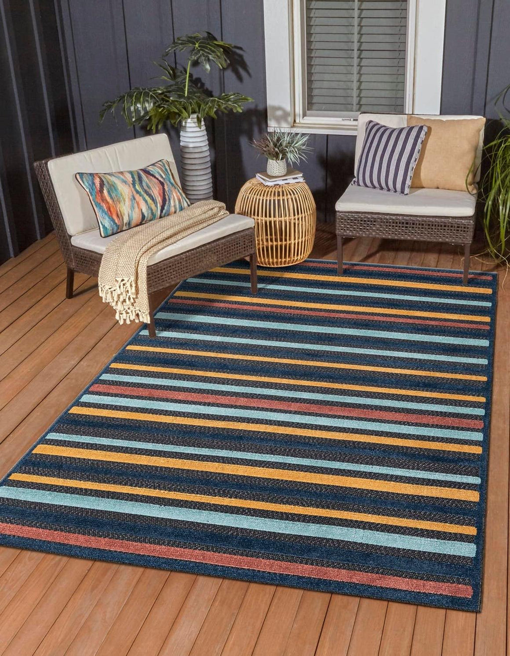 Unique Loom Belize Outdoor Collection Area Rug - Altun (7' 10" x 10' Rectangle, Charcoal/ Light Blue)