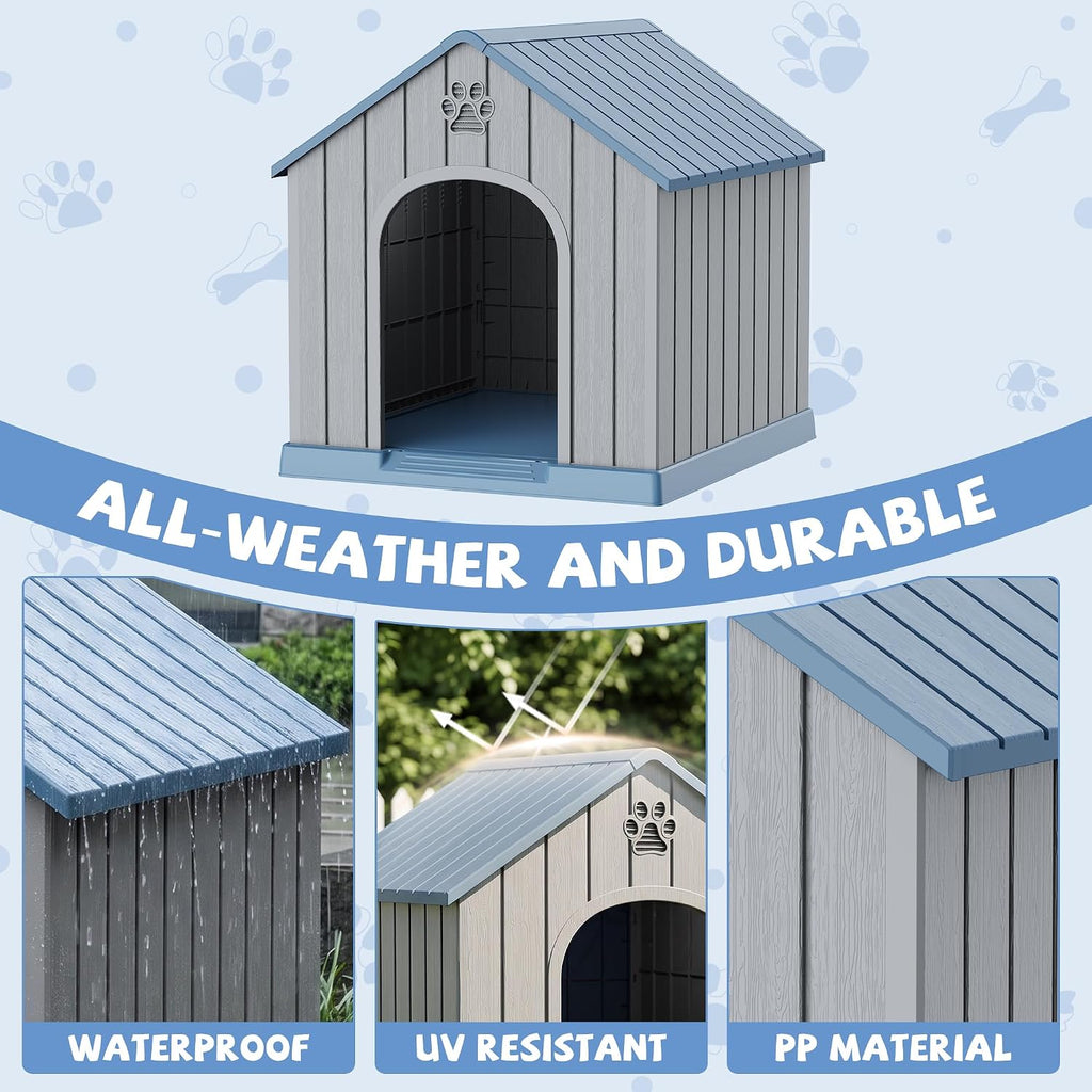 43 Inch Large Dog House Outdoor/Indoor,Plastic,Blue