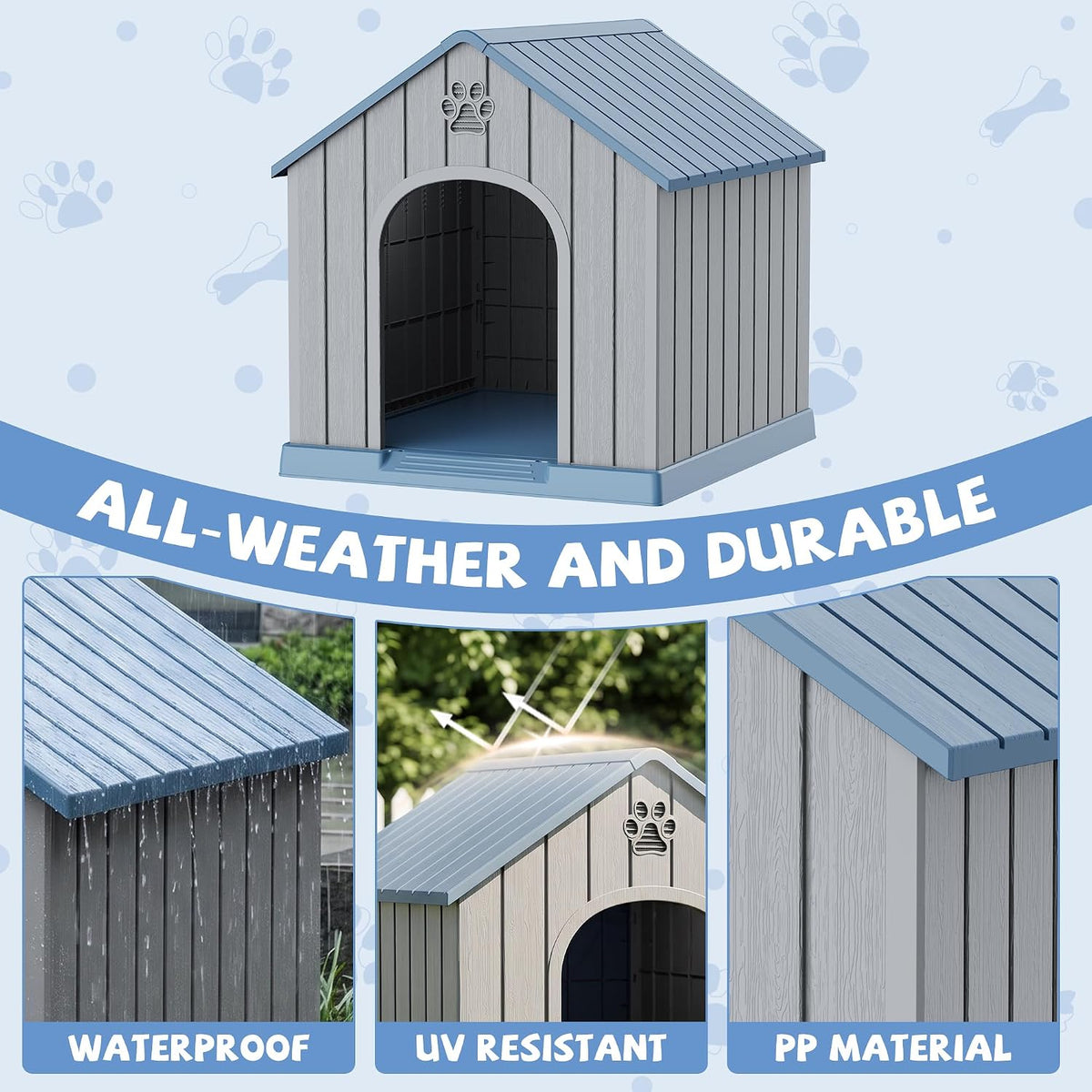43 Inch Large Dog House Outdoor/Indoor,Plastic,Blue