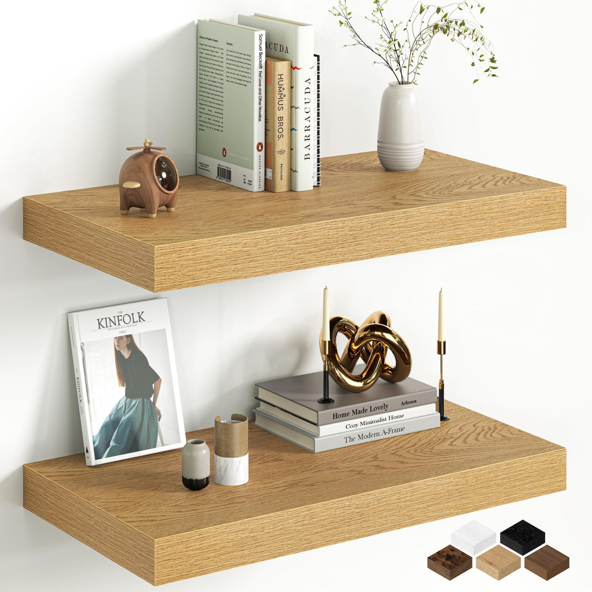 30Inch Oak Floating Shelves for Wall, 12 Inch Deep Shelves for Bedroom, Kitchen, Bathroom Wall Mounted, Rustic Wood Floating Shelf with Invisible Brackets for Books, Storage, Decor, 2 Packs