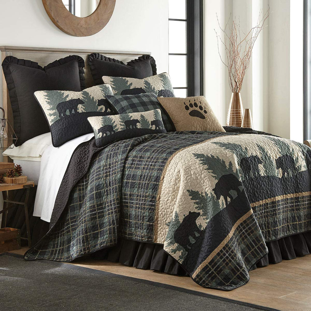 BLACK FOREST DECOR Timberland Plaid Bear Quilt 90" Wx90 L