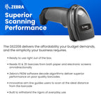 Zebra DS2208 Handheld Barcode Scanner w/ Stand | 1D 2D QR Code Scanner | Easy Setup | Corded with Shielded USB Cable (Renewed)