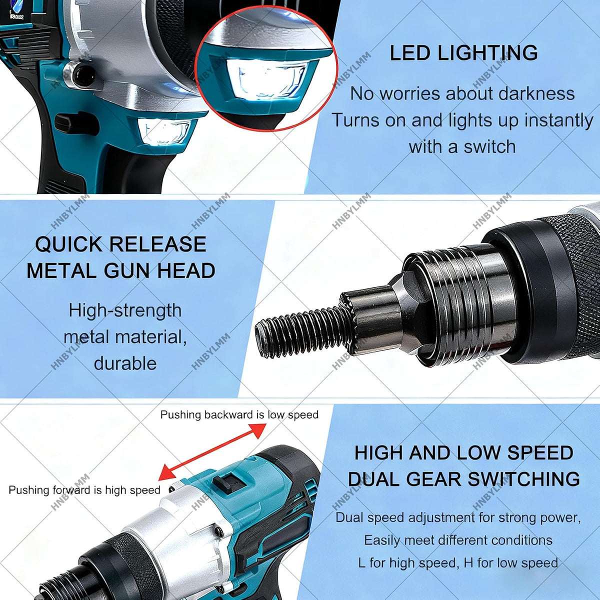 Electric Rivet Nut Gun Set, Cordless Automatic Riveter Tool