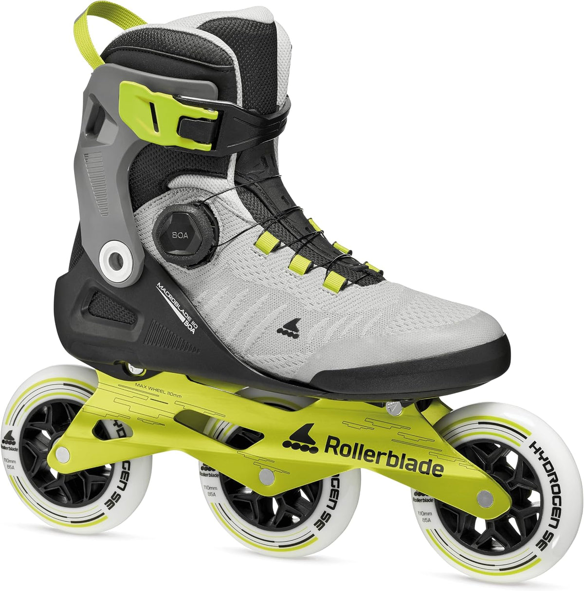 Rollerblade Macroblade 110 BOA® Unisex Adult Fitness Inline Skate, Black/Grey/Lime, Performance Inline Skates