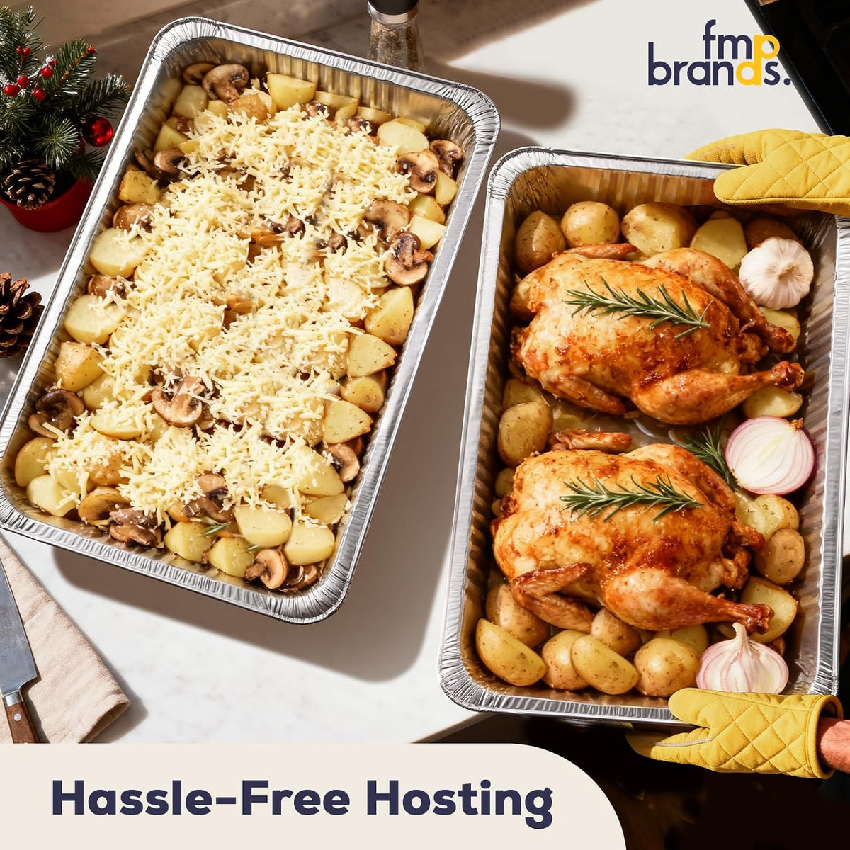 Fit Meal Prep 5 Pack Full Size Aluminum Foil Pans 21"x13", Heavy Duty Large Disposable Roasting Pans for Cooking, Serving, Freezing, Baking Pan Trays for Catering, Meal Prep, and Food Storage