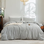 FOSSA Duvet Cover Set 100% Washed Cotton Linen Feel Queen