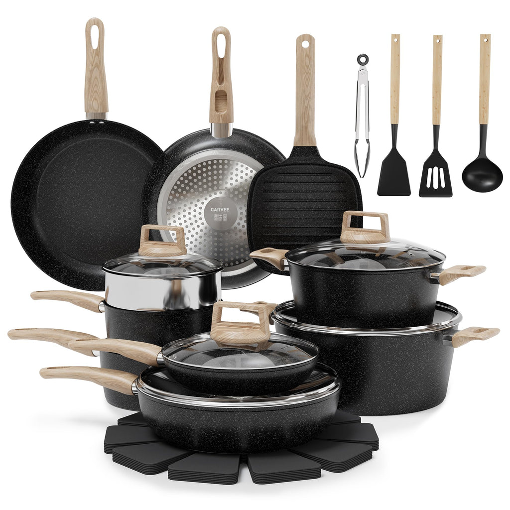 Garvee 21 Piece Non-Stick Pots and Pans Set Ceramic Cookware