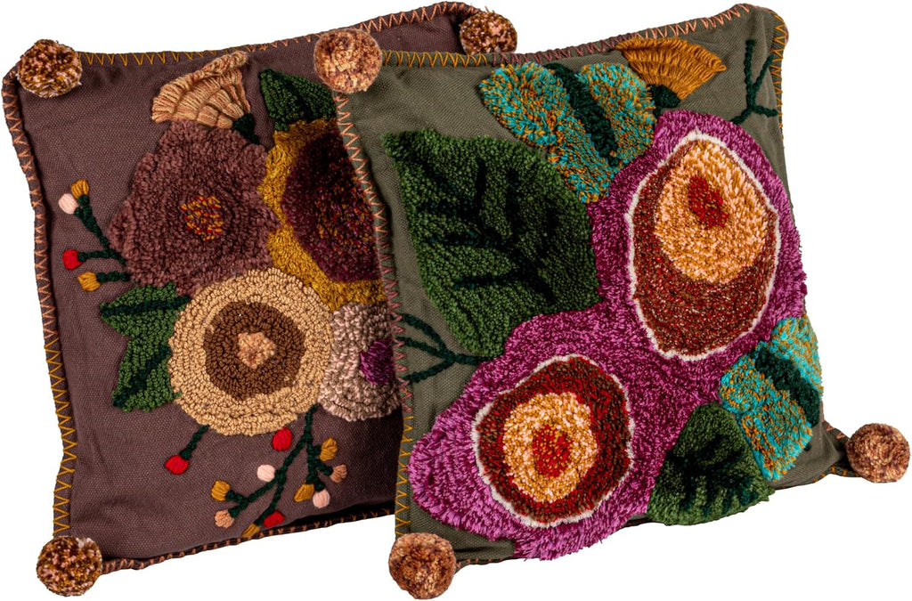 Creative Co-Op Embroidered Tufted Cotton Pillows, Multicolor, Set of 2
