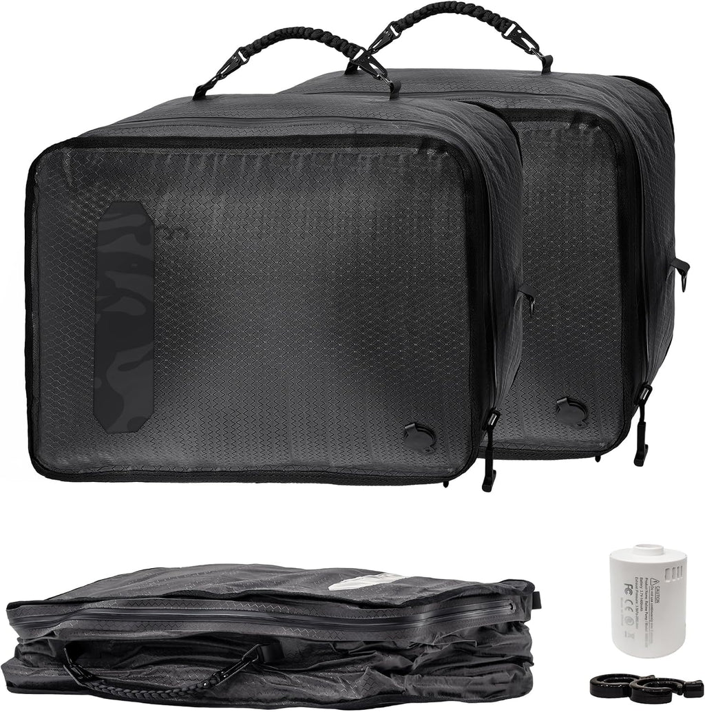 ZPO Travel Vacuum Bags with Pump, IP68 Waterproof Reusable Vacuum Seal Bags for Clothing Travel, 46L Compression Bags for Carry On Suitcases and Backpack (2 Pack+Pump)