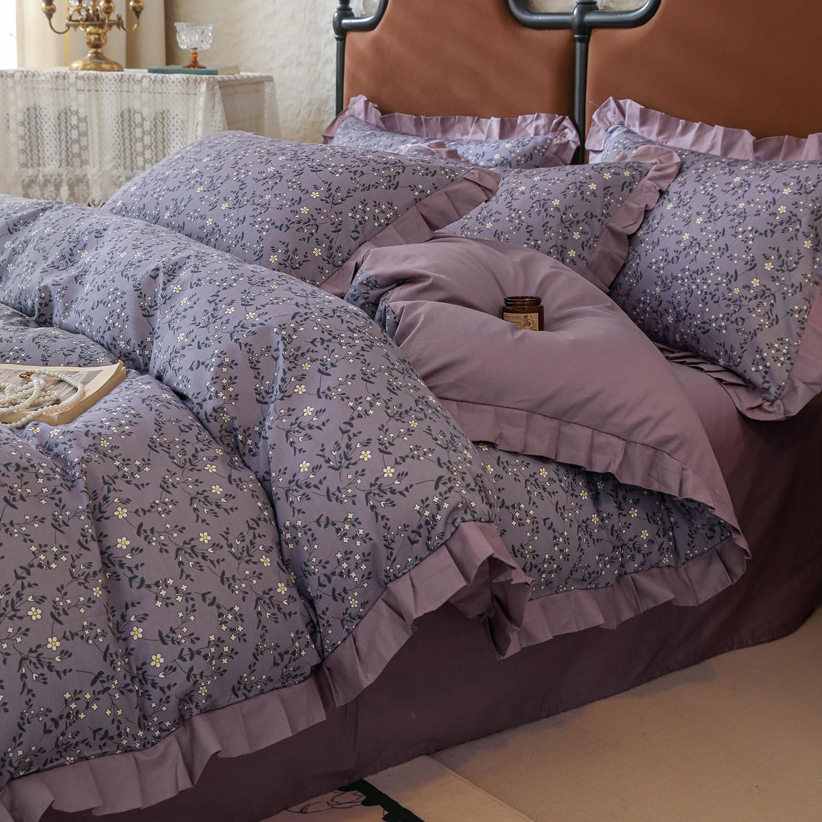 Floral Duvet Cover Set Muslin Cotton Queen(90"x90"),Pink Flower