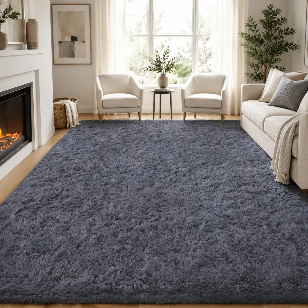 PLHXFR 9x12 Area Rugs Living Room: Fluffy Bedroom Soft Shag Rug Black Grey