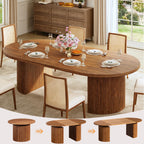 HUAHUU Extendable Round Dining Table for 4-8, 39in-77in Long Large Kitchen Table with Fluted Base, Space Saving Modern Farmhouse Oval Dinner Tables for Dining Room, Kitchen, Living Room, Black