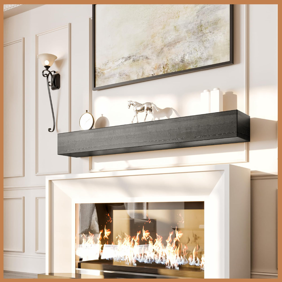 Avana Fireplace Mantel - Wall-Mounted Mantles for Over Fireplace - Farmhouse Fireplace Mantle Shelves - Handcrafted Wood Fireplace Mantels - Floating Mantel 72 Inches X 8 X 5 - Rustic Natural
