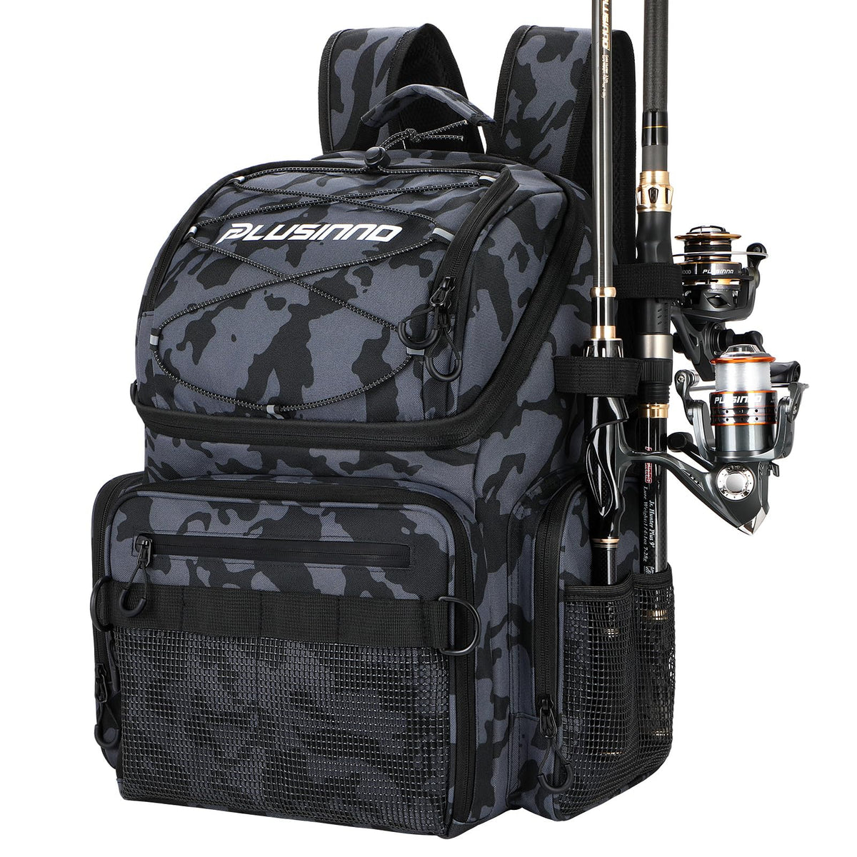 PLUSINNO Cooler Fishing Backpack with Rod Holders 45L Large Water-resistant Fishing Tackle bag Store Fishing Gear Fishing Gifts for Men Father